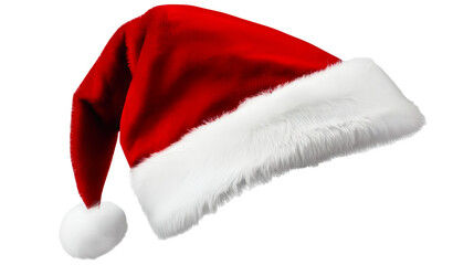 A red and white santa hat with a white pom pom on top