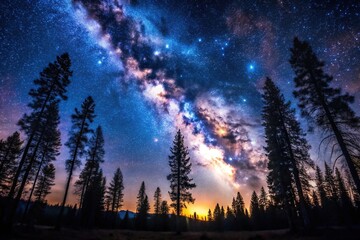 night sky panorama with trees and forest Extreme Close-Up