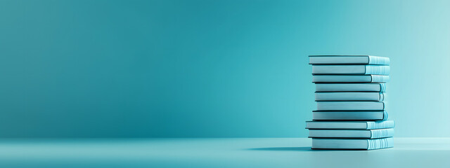 A Stack of Books Symbolizing Knowledge and Education on Blue