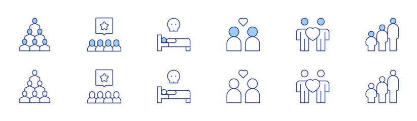 People icon set in two styles, Duotone and Thin Line style. Editable stroke. couple, people, group, person, solidarity, age group