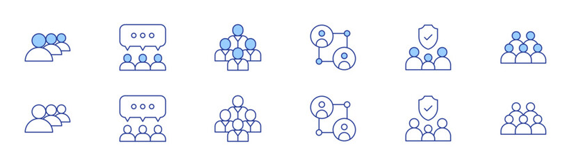 People icon set in two styles, Duotone and Thin Line style. Editable stroke. queue, connect, topic, family, diversity, team