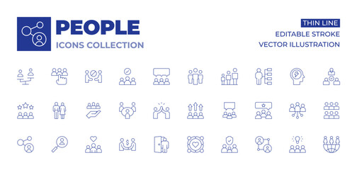 People icons collection. Thin Line icons, editable stroke. dismiss, human rights, performance, community, workers, solidarity, deal, job search, connect, high five, business meeting, man
