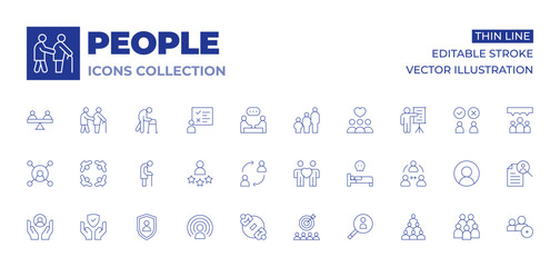 People icons collection. Thin Line icons, editable stroke. meeting, change, solidarity, target, circles, care, rating, influence, old man, personal security, protection, community