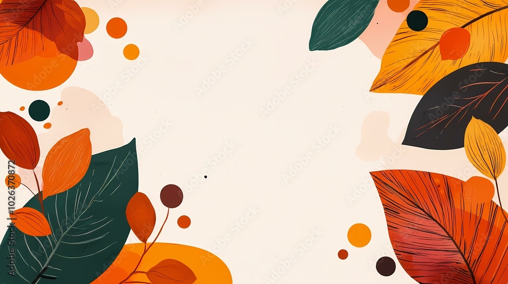 Aufkleber the image contains a white background with orange, red and green leaves with large and small overlap