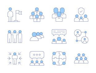 People icons. Line Duotone style, editable stroke. queue, connect, chat, people, me, topic, flag, teamwork, family, diversity, collective, team