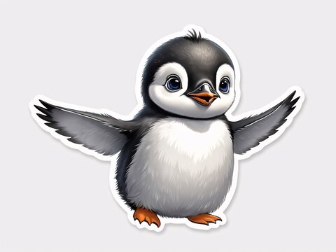 recommend clip art: Cute flying baby penguin sticker. generative ai. 