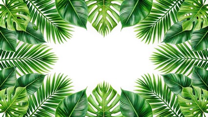Symmetrical tropical green leaves on white background