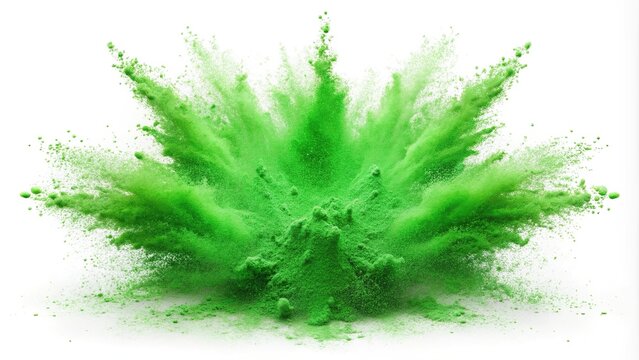 Symmetrical green powder isolated on white background with green splash