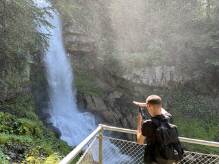 Giessbach Falls in the eponymous nature park and over Lake Brienz - Giessbachfälle...