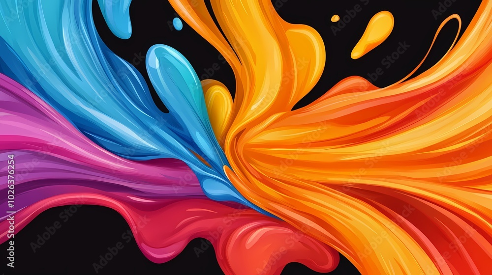 Poster the image is an abstract background of colorful flowing paint. the vivid colors seem to swirl and bl