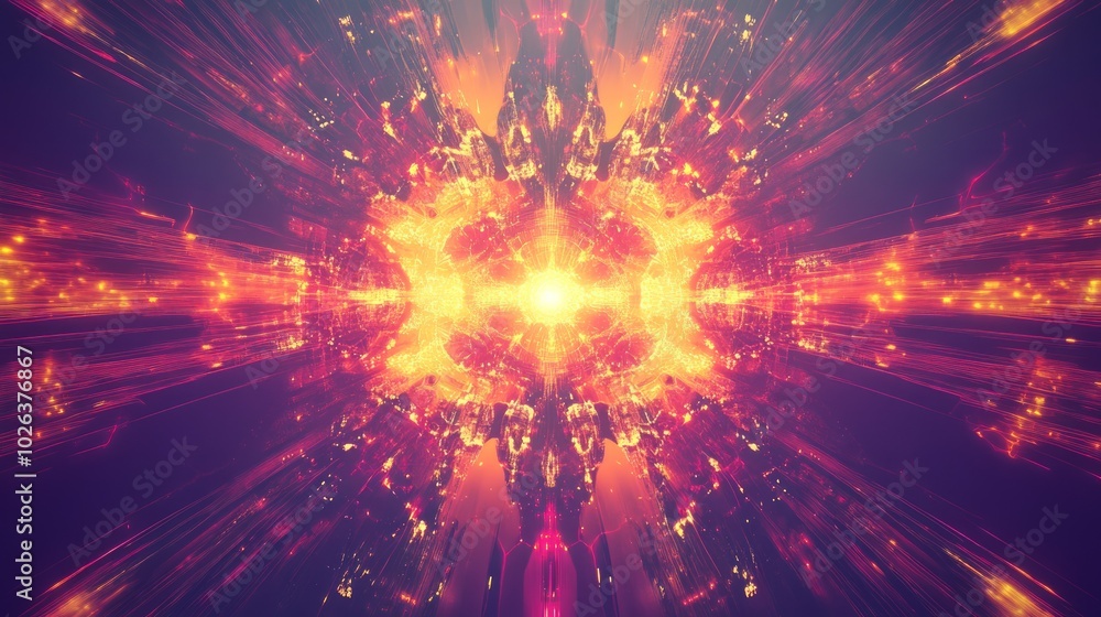 Poster abstract background with glowing, dynamic lines and a bright, central light source.
