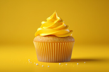 A cupcake with a yellow frosting