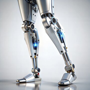 Close-up of robotic leg kinematics with metallic joints and structure