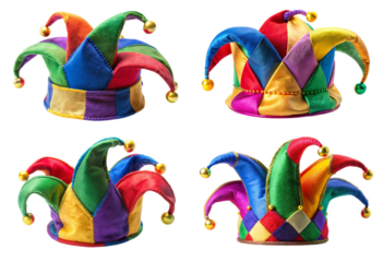 Set of vibrant jester hat in various colors png