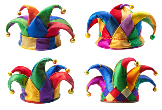 Set of vibrant jester hat in various colors png