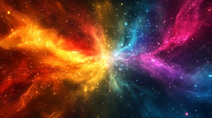Naklejka premium Abstract cosmic nebula with vibrant colors and swirling gas clouds, creating a breathtaking celestial scene.
