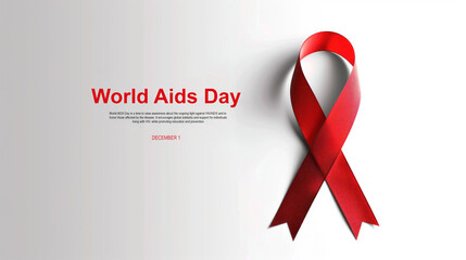 World Aids Day commemoration with red awareness ribbon on white background