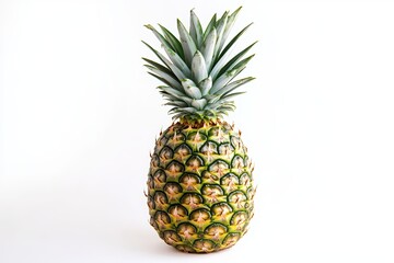 Fresh, vibrant pineapple on a white background, showcasing its unique texture and tropical appeal, perfect for culinary themes.
