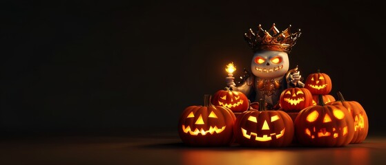 Fototapeta premium A Halloween scene with a character in a crown and a lit torch