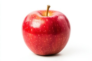Fresh red apple on a white background, showcasing its natural shine and vibrant color, ideal for food and health themes.