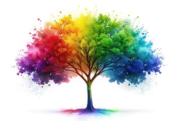 Colorful rainbow tree design on white background
