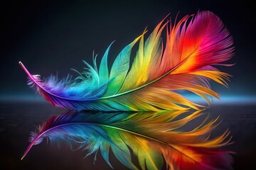 Obraz premium Colorful rooster feather with reflections and details