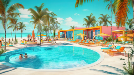 Fototapeta premium Coastal Paradise Luxury Beach Resort Featuring a Sparkling Pool