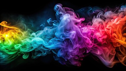Obraz premium Colorful smoke background with copy space, dark backdrop, worm's eye view