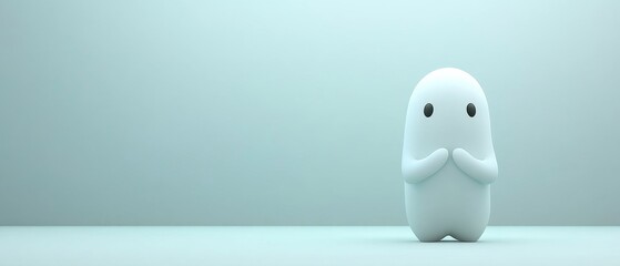 A white cartoon character is standing in front of a blue wall