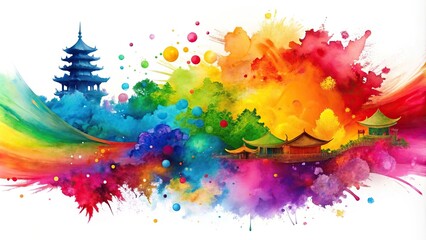 Fototapeta premium colorful splash paint brush strokes grunge isolated on white background