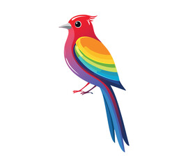 A colorful bird design with a rainbow colored tail
