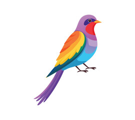 A colorful bird design with a rainbow colored tail