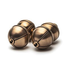 Vintage copper-colored brass door knobs on white background