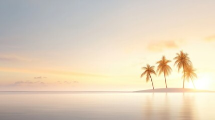 Obraz premium Serene Tropical Island at Sunset with Palm Trees