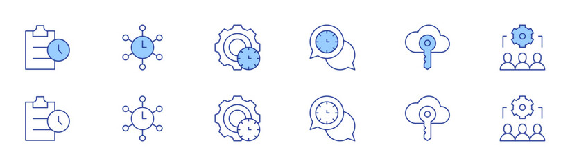 Manager icon set in two styles, Duotone and Thin Line style. Editable stroke. time management, coordination, productivity, key, collaboration