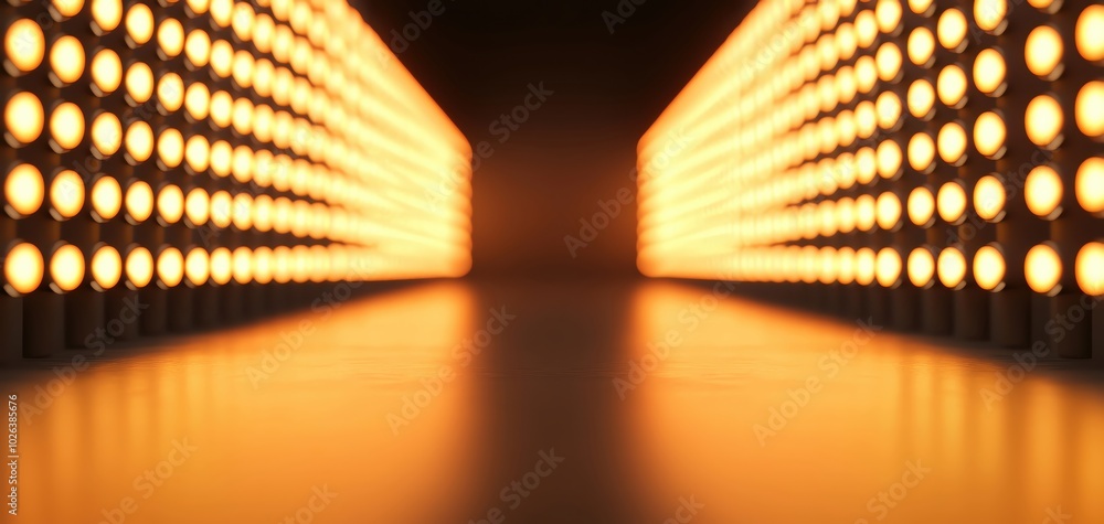 Poster dynamic illuminated pathway with vibrant orange lights creating a warm ambiance.