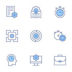 Manager icons set. Line Duotone style, editable stroke. time management, content management, sustain, idea, system, application, briefcase
