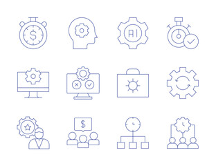 Manager icons. Thin Line style, editable stroke. management, software testing, money, system, process, time management, manage, artificial intelligence, briefcase