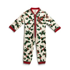 Festive christmas onesie with holly and berry pattern for holiday celebrations