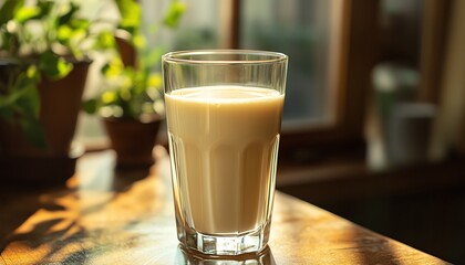 Soy milk presented in a glass, highlighting its vegan and organic nature, perfect for a nutritious breakfast, focusing on the benefits of bean protein
