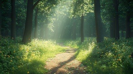 Obraz premium Serene Forest Path: Tranquility and Nature's Calm for Mental Wellbeing