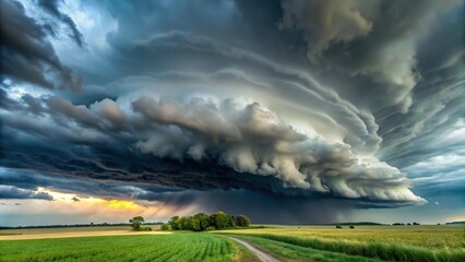 Fototapeta premium Ominous clouds and strong winds during Illinois thunderstorm