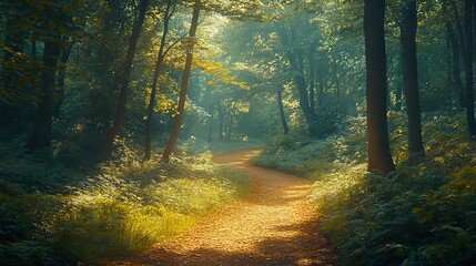 Obraz premium Serene Forest Path: Tranquility and Mental Wellbeing