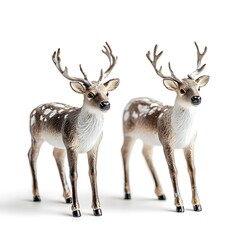 Fototapeta premium Two realistic deer figurines with antlers on white background