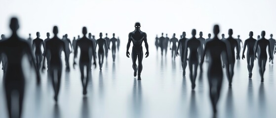 Naklejka premium A group of people are walking in a line with a man in the middle