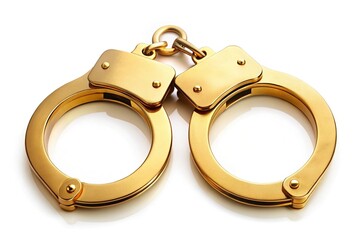 open golden handcuffs isolated on white background