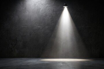 Open space on a black wall with a narrow beam of light from top left at a tilted angle