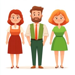 Fototapeta premium Three cartoon characters in casual attire standing together.