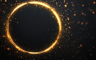 Obraz premium Golden sparkling circle on a dark background, perfect for modern designs and artistic projects.