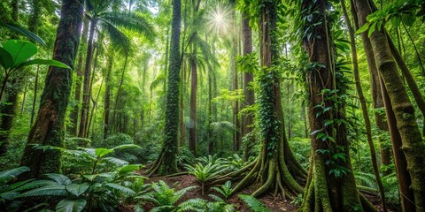 Fototapeta premium Stream in the far north Queensland rainforest with vines tilted angle